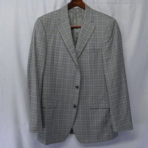 Samuelson‎ 44 Tall Gray Check Super 130s Wool 2 Btn Blazer Sport Coat Jacket